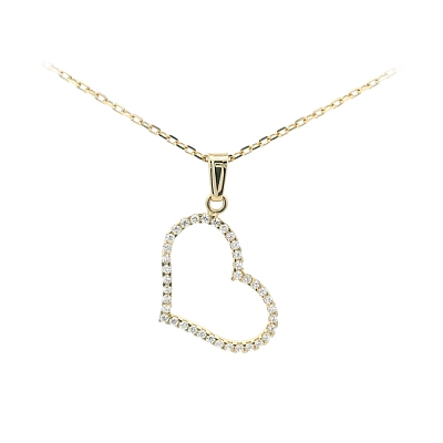 Delicate Gold Heart Pendant with Sparkling Zircons