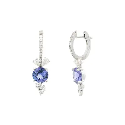 18K White Gold Drop Earrings with Tanzanites and Diamonds