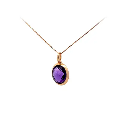 Gold Pendant with Oval Amethyst