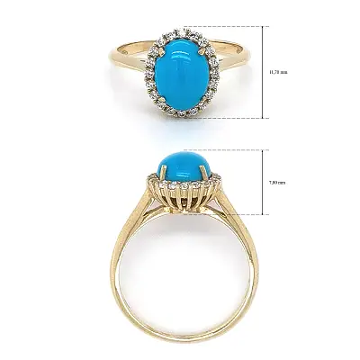 Gold Ring with Turquoise and Zirconia