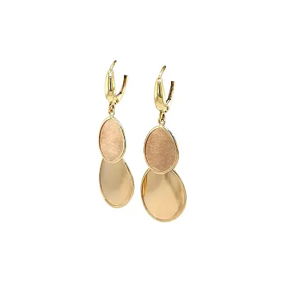 Gold Dangling Earrings with Double Oval Motif