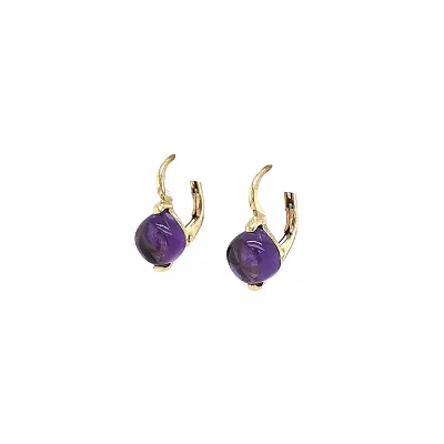 Gold Earrings with Purple Amethysts