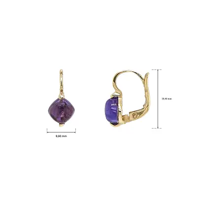 Gold Earrings with Purple Amethysts