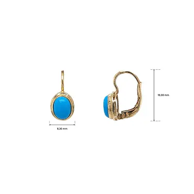 Gold Earrings with Oval Turquoise
