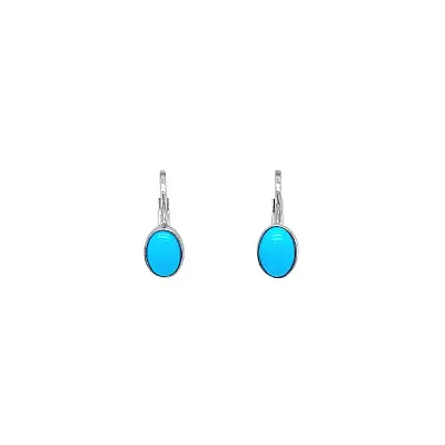 White Gold Earrings with Turquoise-Blue Stone