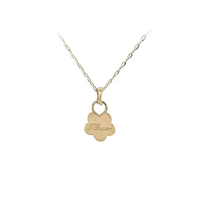 Gold Flower Pendant with “Flower” Engraving