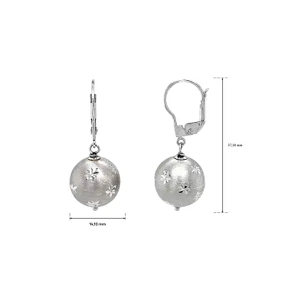 White Gold Drop Earrings with Spherical Motif