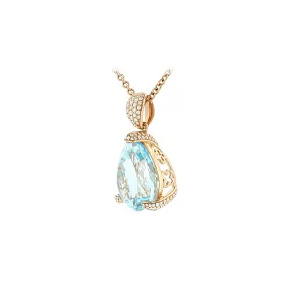 Luxury Necklace with Blue Topaz and Diamonds in Rose Gold