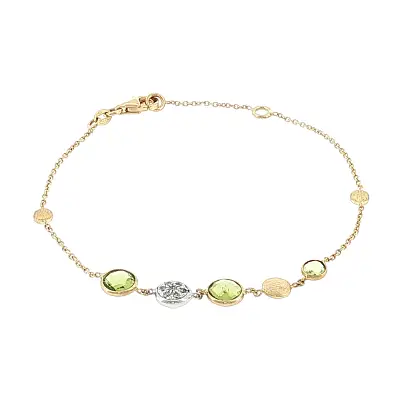 Gold bracelet 14K with peridots and zirconia