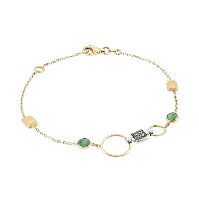 14k Gold Bracelet with Green Stones and Zircons