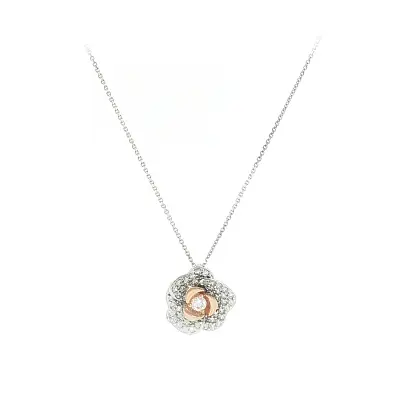 Elegant white gold necklace with a flower pendant and zirconia