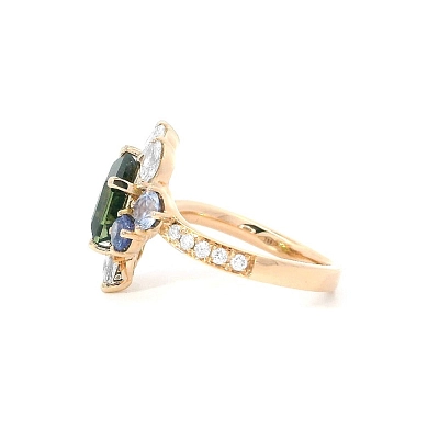 Ring Elegance of Nature - Tourmaline in Combination with Sapphires and Diamonds