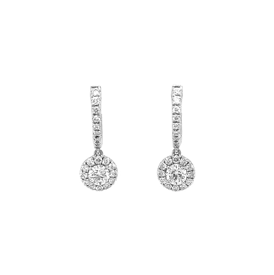 Gold dangle earrings with diamonds