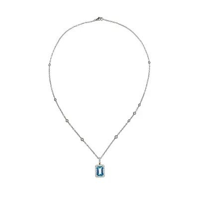 Exclusive Necklace with Aquamarine Surrounded by Diamonds