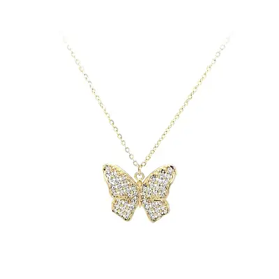 Gold Butterfly Necklace with Zirconias