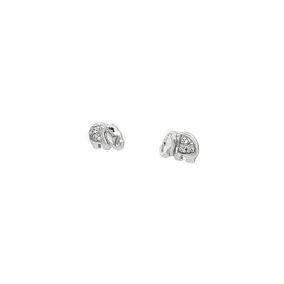 White Gold Elephant Earrings with Sparkling Zircons