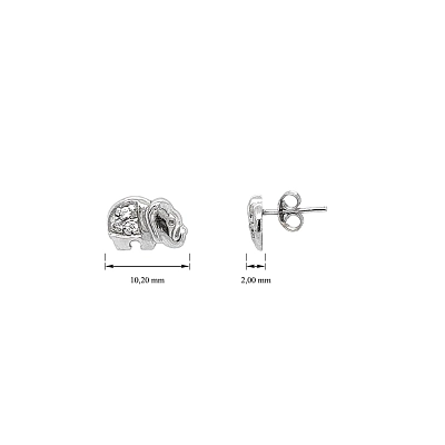 White Gold Elephant Earrings with Sparkling Zircons