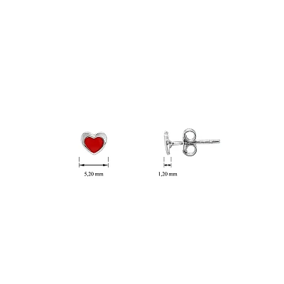 White Gold Earrings with Enamel Hearts