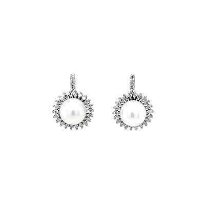 White Gold Pearl Earrings