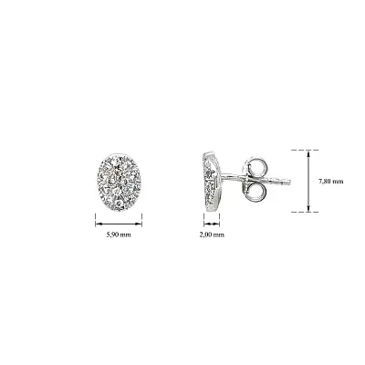 Oval White Gold Earrings Decorated with Sparkling Zirconia