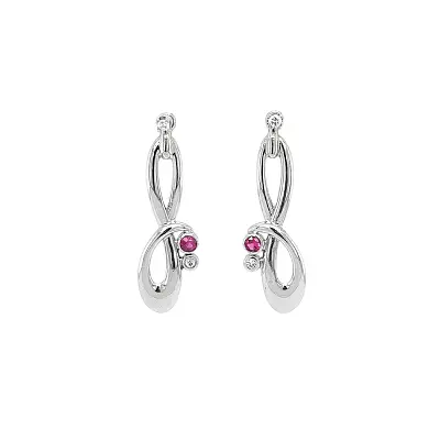 Luxury White Gold Earrings with Ruby and Zircons
