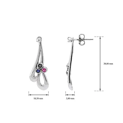 Stylish White Gold Earrings with Variegated Stones