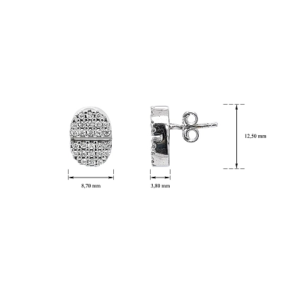 Luxury White Gold Oval Earrings with Shining Zircons