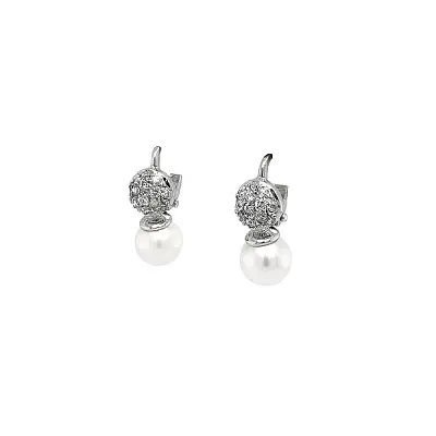 White Gold Pearl Earrings