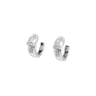 Round Earrings Cross with White Gold Zircons