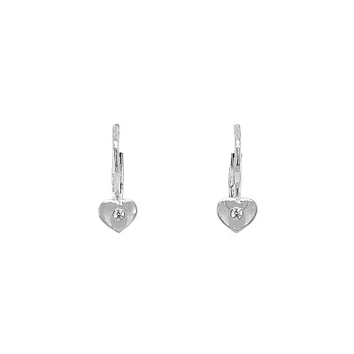 Earrings Heart with Zircones in White Gold