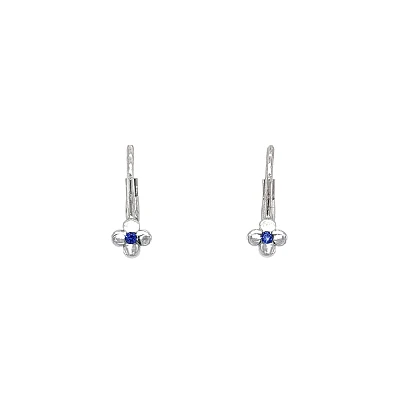 Earrings White Gold Flowers with Sapphire
