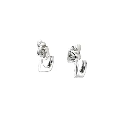 Earrings Heart with Zircones in White Gold