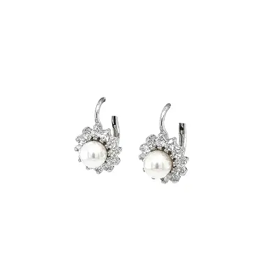 Timeless Beauty of Pearls and Zircons in White Gold Earrings