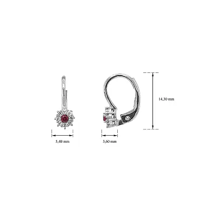 White Gold Earrings Decorated with Rubies and Fine Zircons