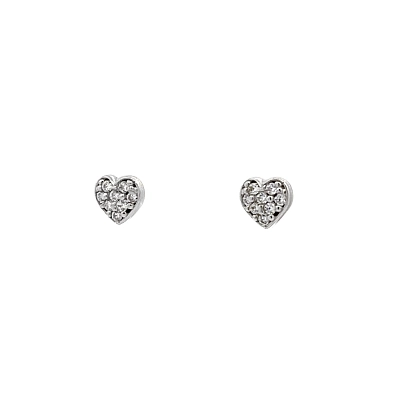 Heart Earrings with Zircones in White Gold