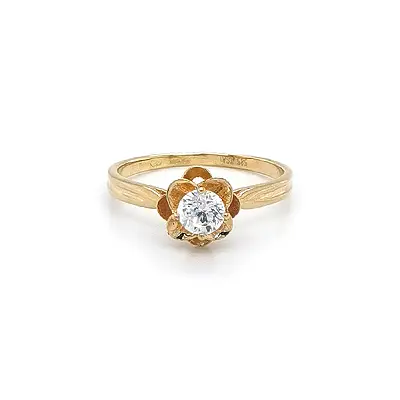 Gold Ring Flower with Zircon