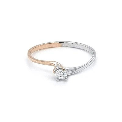 Engagement Ring with Zircon made of Combined Gold