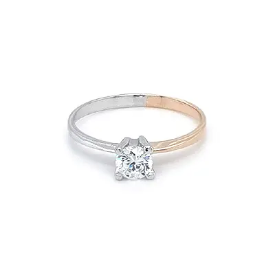 Engagement Ring with Zircon made of Combined Gold