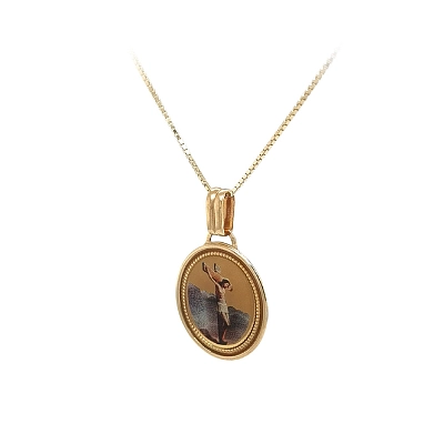 Polished Yellow Gold medallion with Christ on the Cross