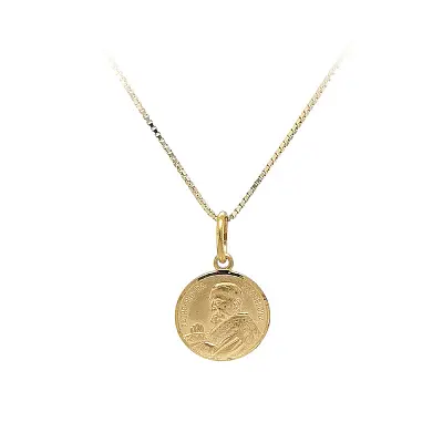 Gold Pendant Medallion Saint Padre Pio