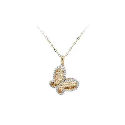 Gold Pendant Butterfly with Zircons