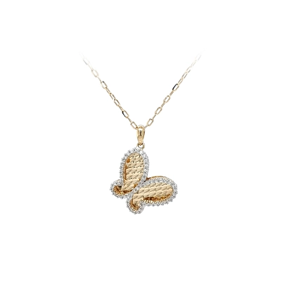 Gold Pendant Butterfly with Zircons