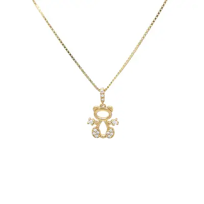 Gold Teddy Bear Pendant with Zircons