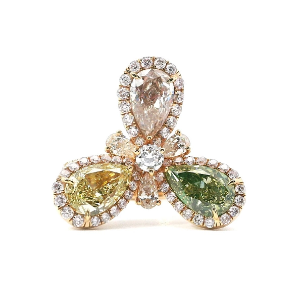 Gold Ring with Colored Diamonds