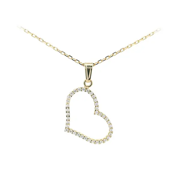 Delicate Gold Heart Pendant with Sparkling Zircons