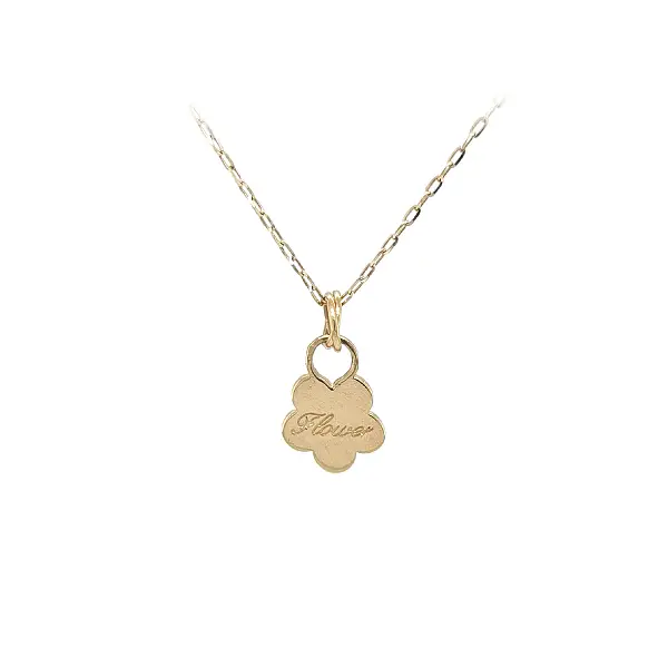Gold Flower Pendant with “Flower” Engraving