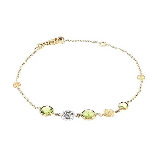 Gold bracelet 14K with peridots and zirconia
