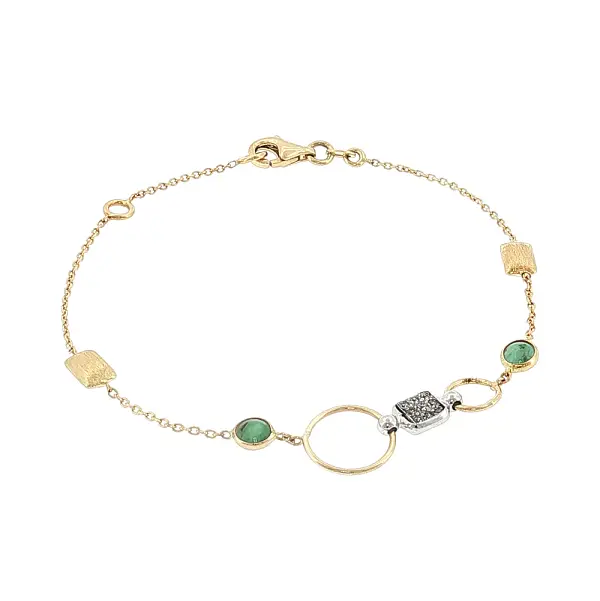 14k Gold Bracelet with Green Stones and Zircons