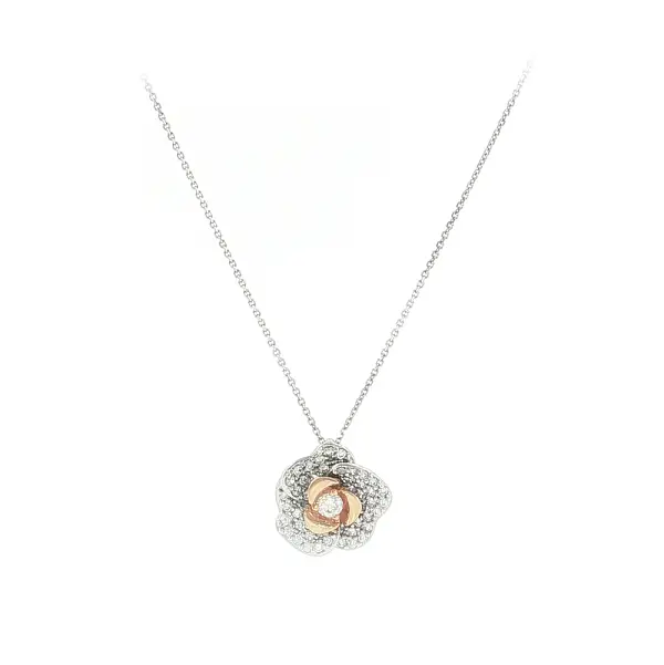 Elegant white gold necklace with a flower pendant and zirconia