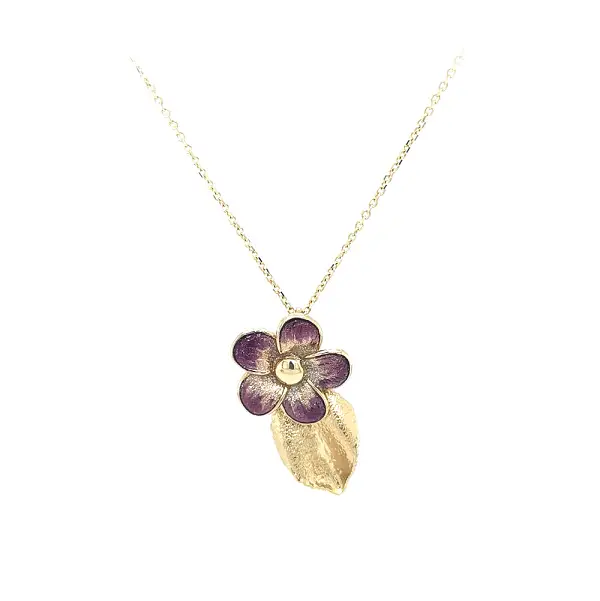 Gold Flower Necklace with Enamel
